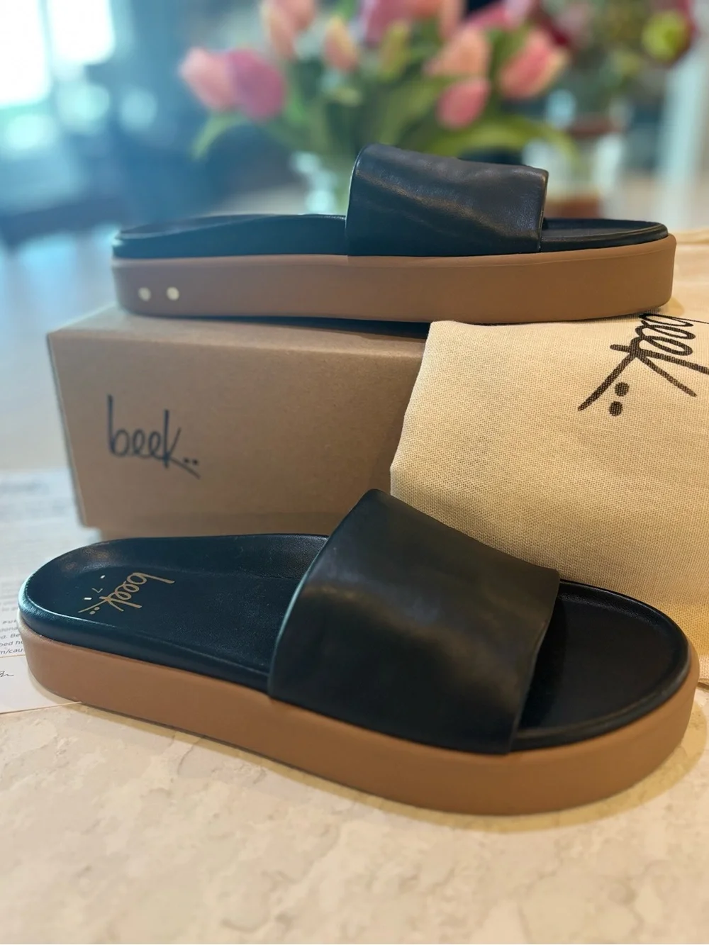 Beek Chick Sandal Slide in Black Leather - Picture 7 of 9